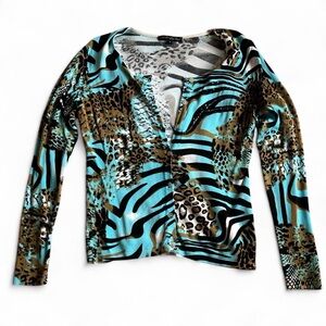 Animal Print Cardigan - Blue and Brown